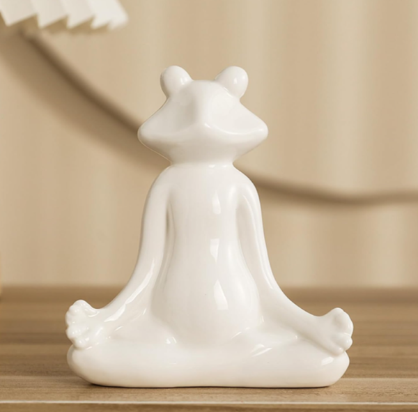 Pure White Ceramic Meditating Yoga Frog Desktop Ornament