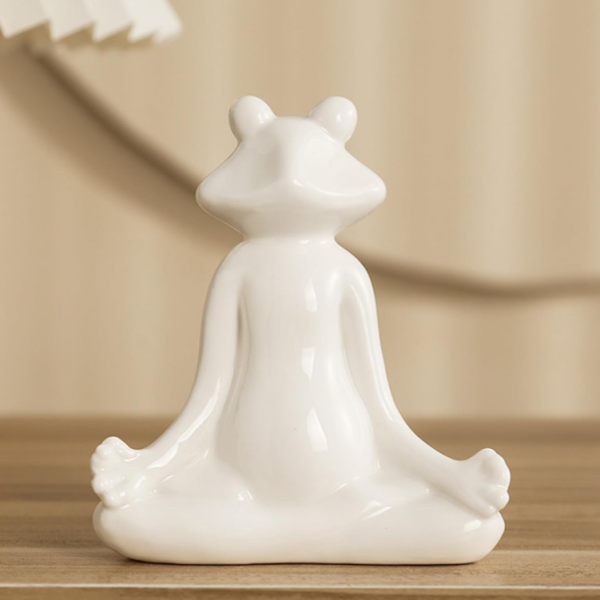 Pure White Ceramic Meditating Yoga Frog Desktop Ornament