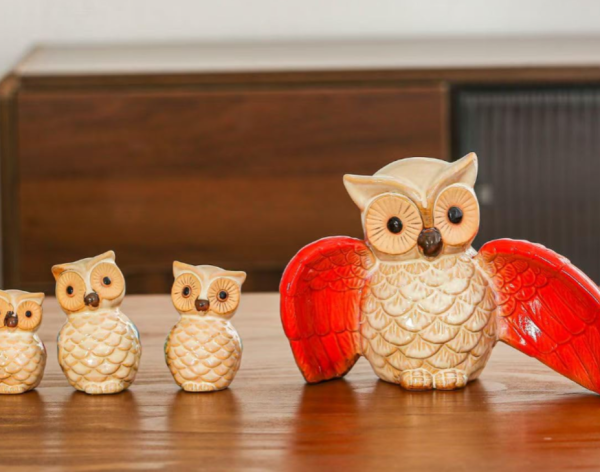 Vintage Style Hand Painted Owl Family Figurine Set
