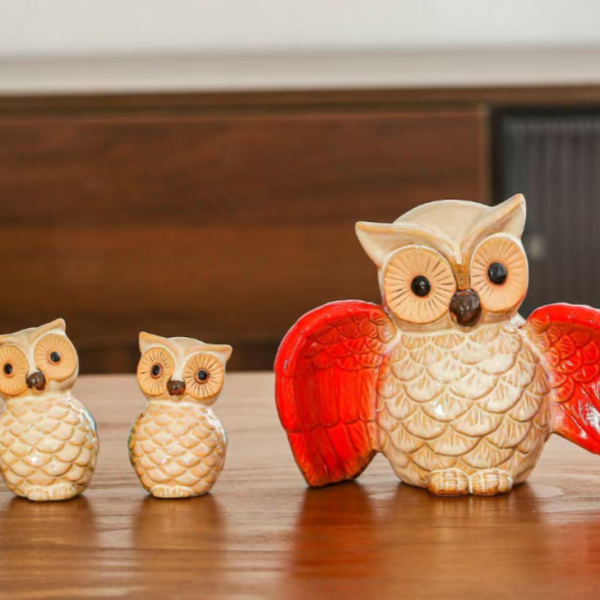 Vintage Style Hand Painted Owl Family Figurine Set